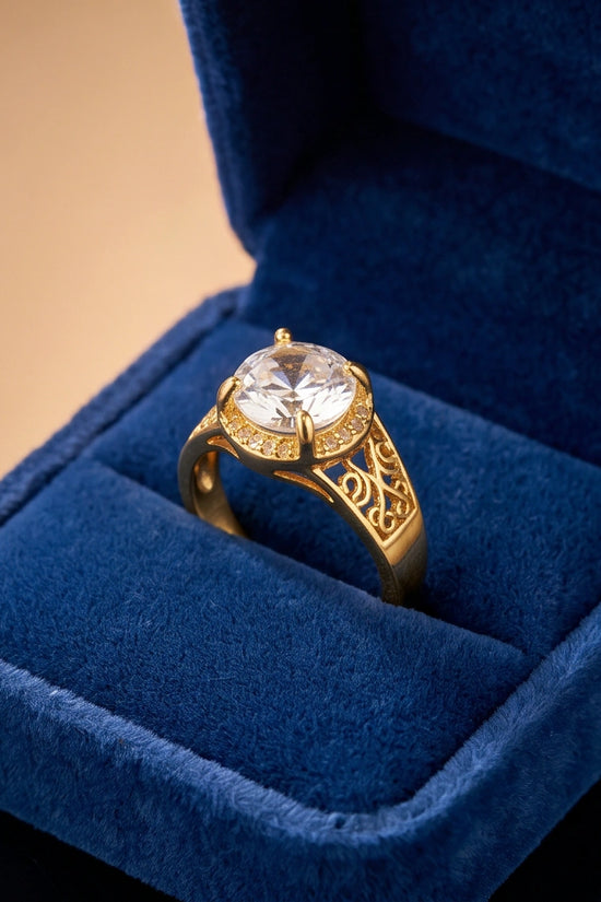 Golden Diamond Empress Halo Ring