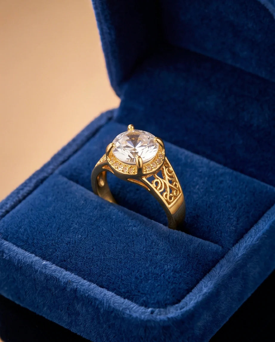 Golden Diamond Empress Halo Ring