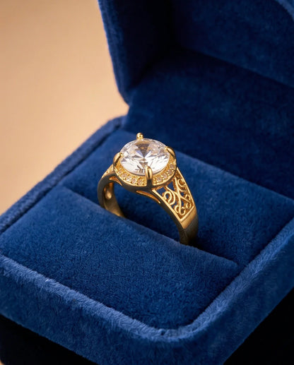 Golden Diamond Empress Halo Ring