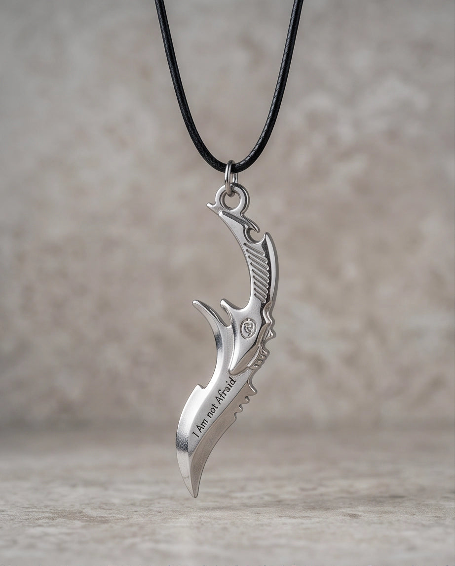 Engraved Silver Curved Dagger Cord Necklace