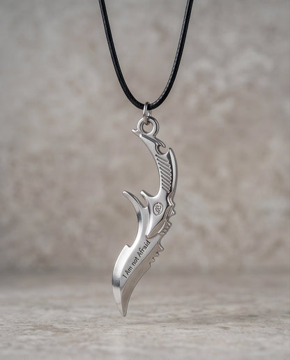 Engraved Silver Curved Dagger Cord Necklace