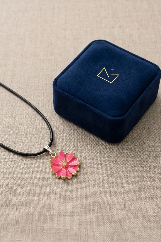 Pink Enamel Sunflower Pendant Necklace
