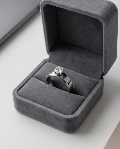 Silver Round Gemstone Crown Solitaire Ring