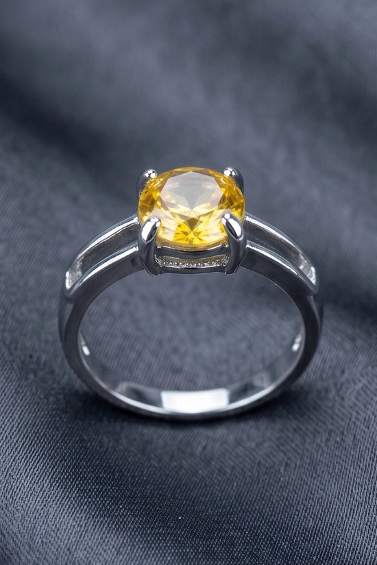 Sterling Silver Oval-Cut Split Shank Yellow Citrine Ring