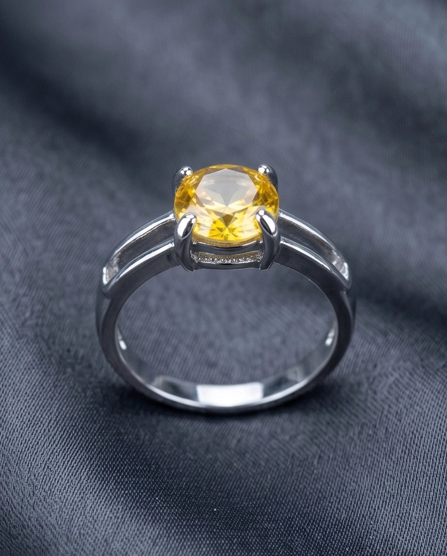 Sterling Silver Oval-Cut Split Shank Yellow Citrine Ring