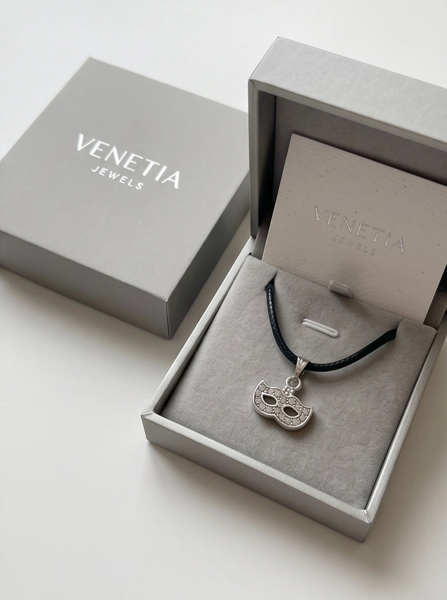 Silver Masquerade Mask Pendant Necklace