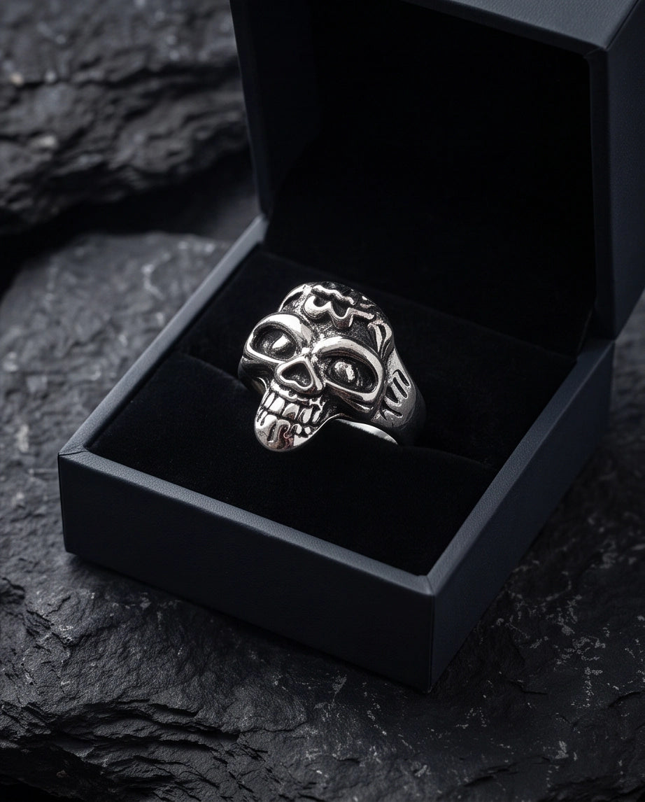 Carved Eyeball Skull Signet Ring