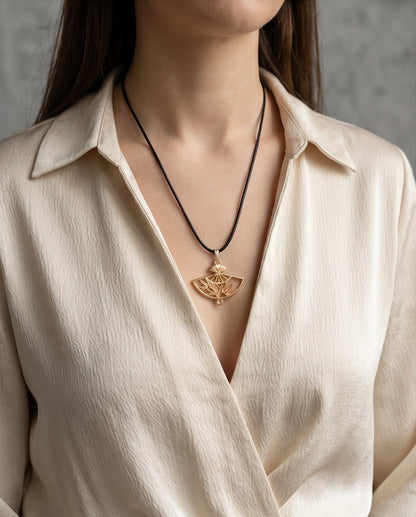 All-Gold Bamboo Fan Pendant Necklace