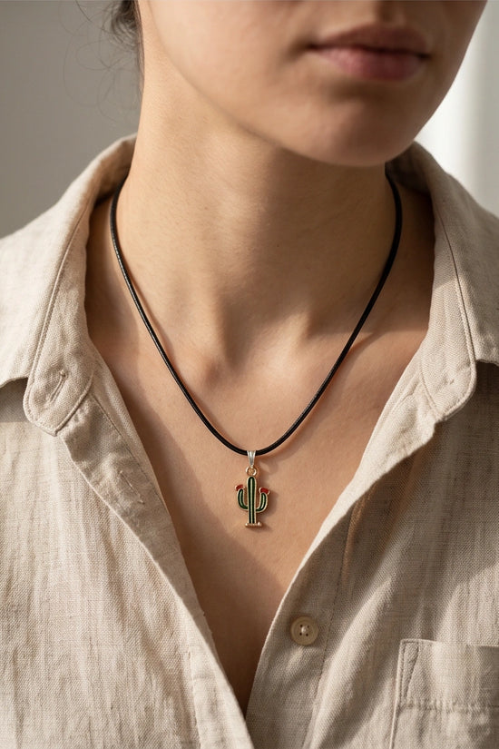 Gold and Green Blooming Cactus Necklace