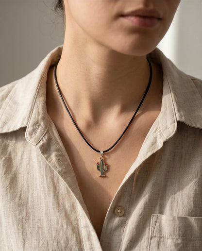 Gold and Green Blooming Cactus Necklace