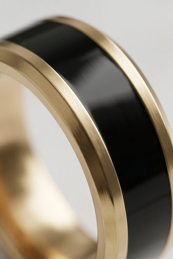 Classic Gold Black Enamel Band Ring