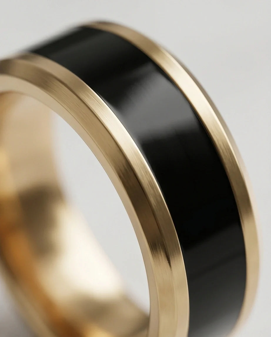 Classic Gold Black Enamel Band Ring