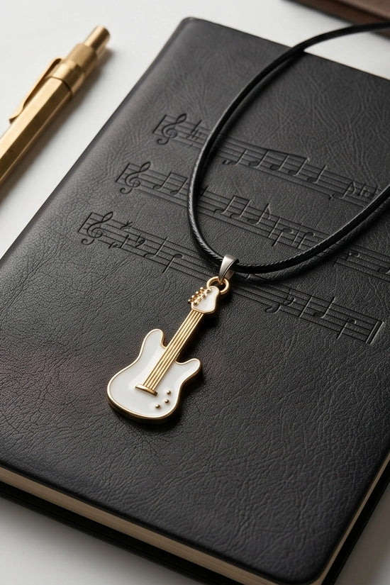 Gold and White Electric Guitar Necklace