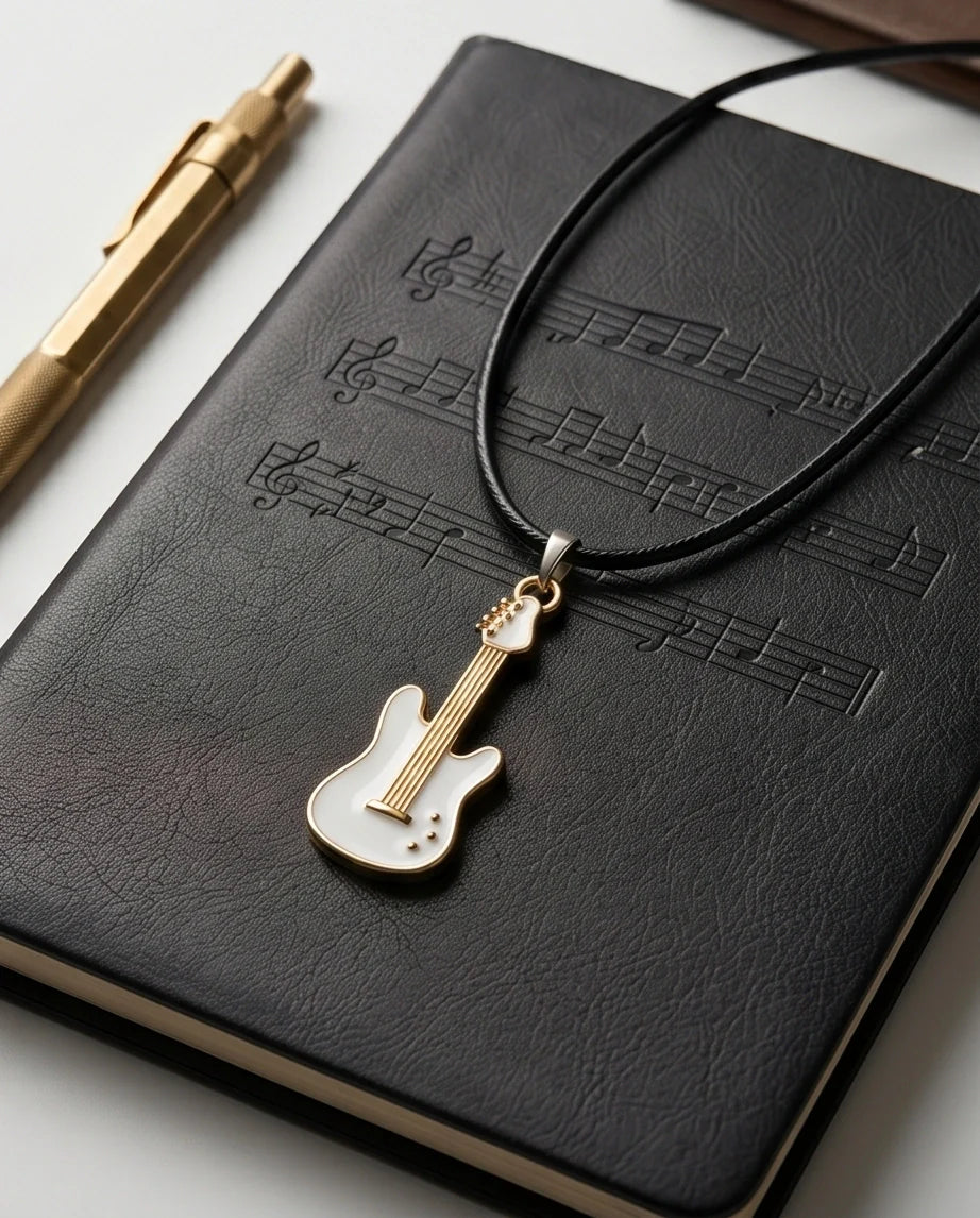 Gold and White Electric Guitar Necklace