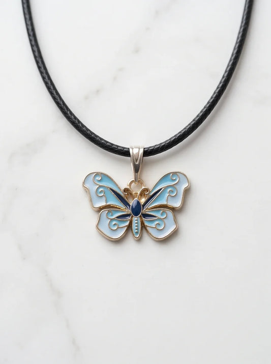 Blue Enamel Butterfly Pendant Necklace