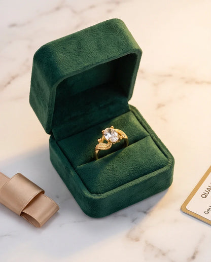 Golden Crystal Moissanite Botanical Leaf Ring