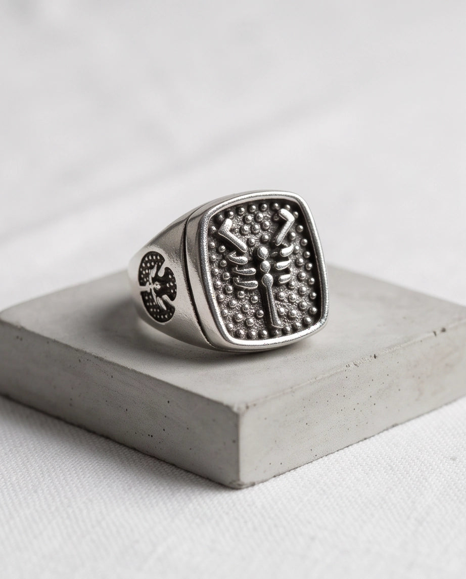 Arachnid Stippled Square Signet Silver Ring