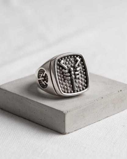 Arachnid Stippled Square Signet Silver Ring