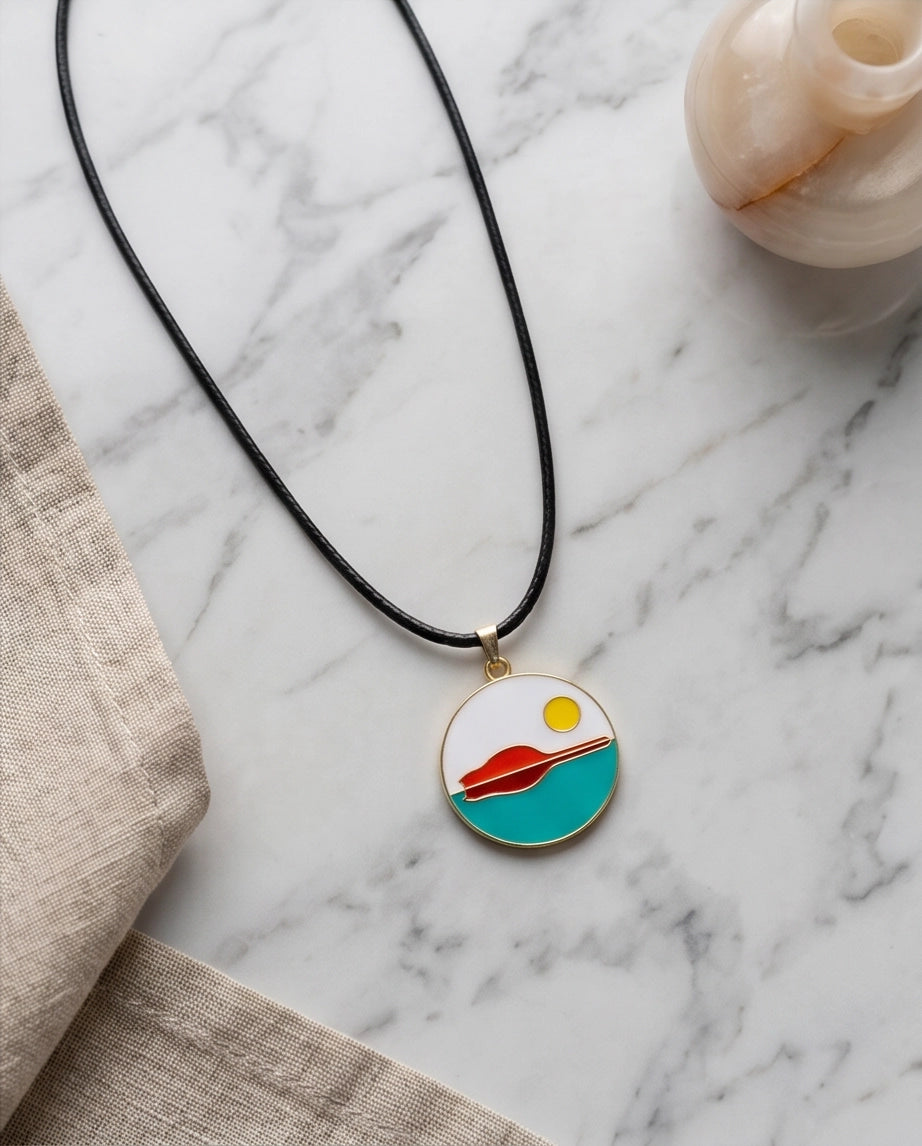 Minimalist Landscape Medallion Cord Necklace
