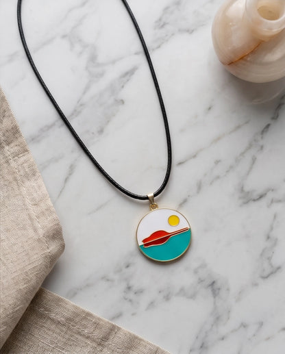 Minimalist Landscape Medallion Cord Necklace
