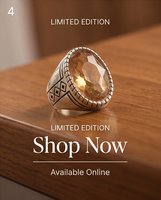 Citrine Gemstone Notched Bezel Geometric Diamond Silver Ring