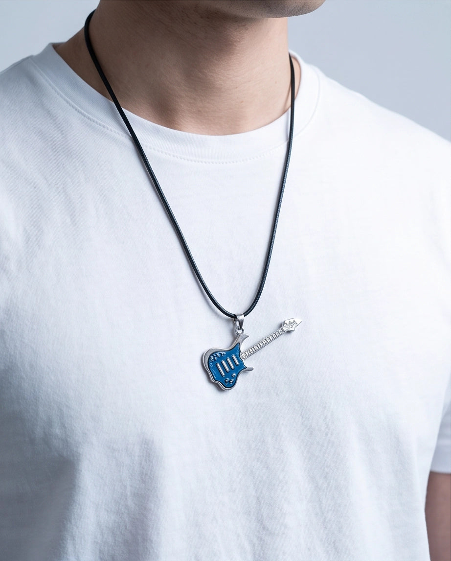 Blue and Silver Electric Guitar Cord Necklace