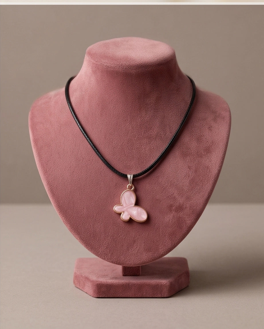 Soft Pink Butterfly Cord Necklace