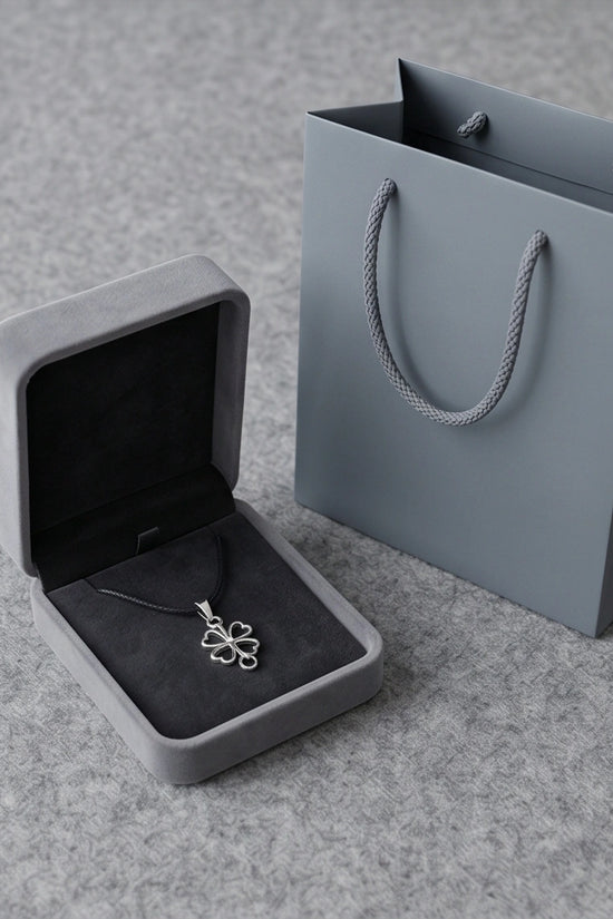 Silver Open Heart Four-Leaf Clover Necklace