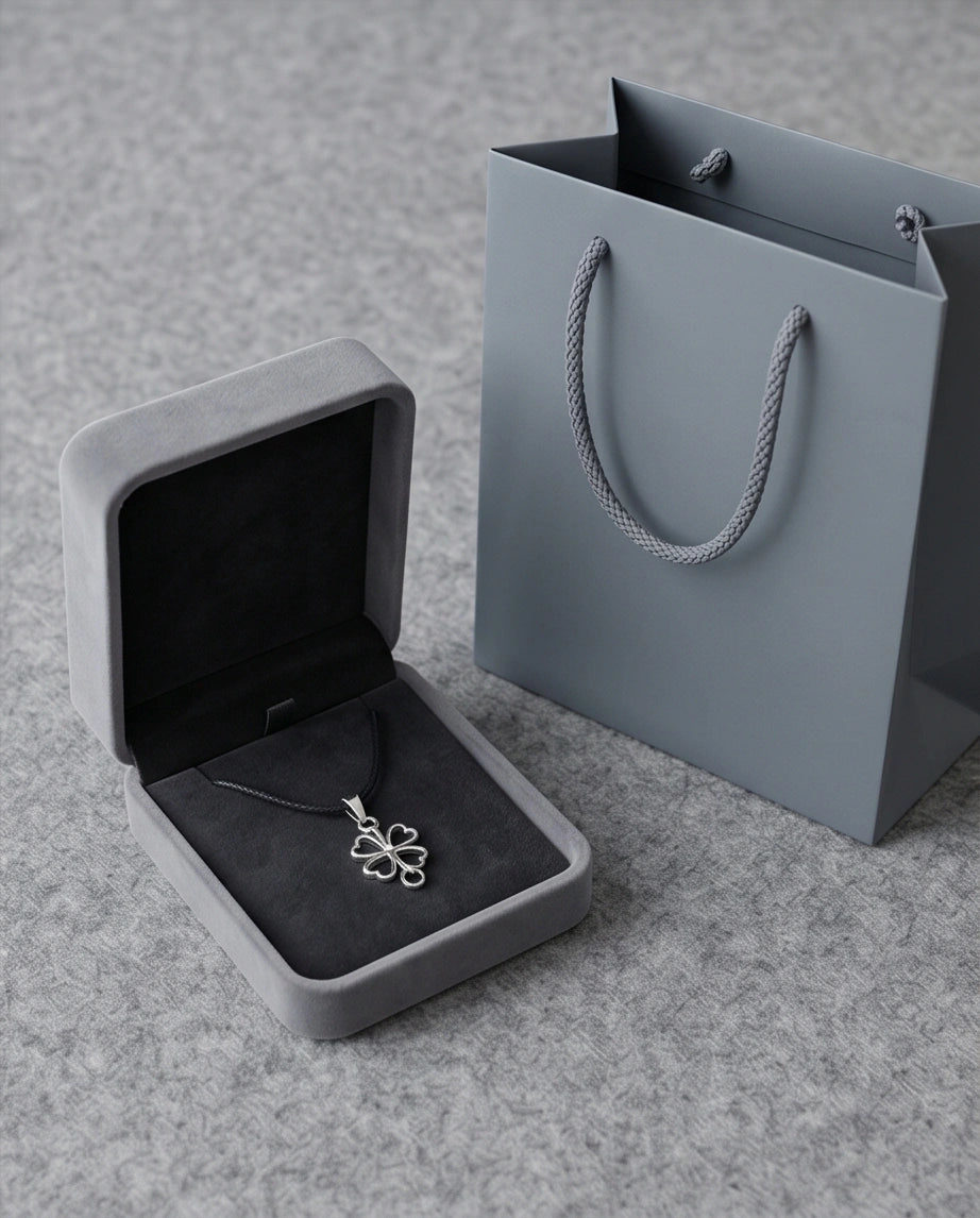 Silver Open Heart Four-Leaf Clover Necklace
