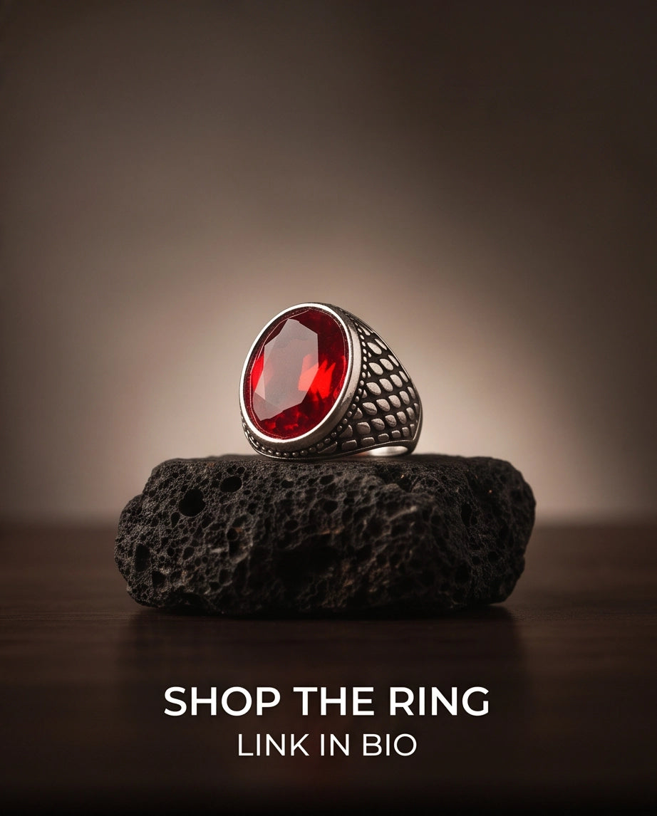Ruby Gemstone Beaded Surround Dragon-Scale Silver Ring