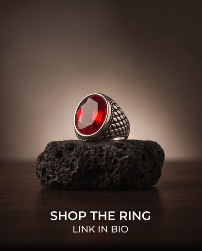 Ruby Gemstone Beaded Surround Dragon-Scale Silver Ring