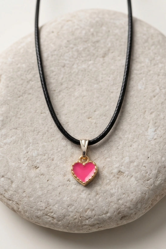 Gold and Pink Beaded Heart Necklace