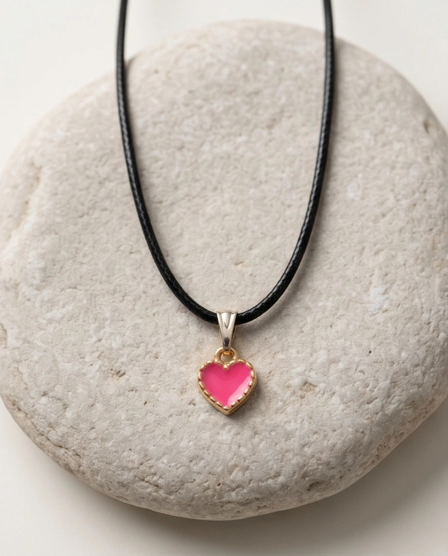 Gold and Pink Beaded Heart Necklace