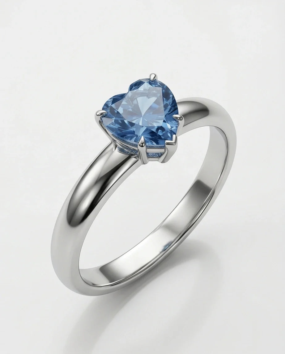 Sterling Silver Heart-Cut Blue Topaz Solitaire Ring