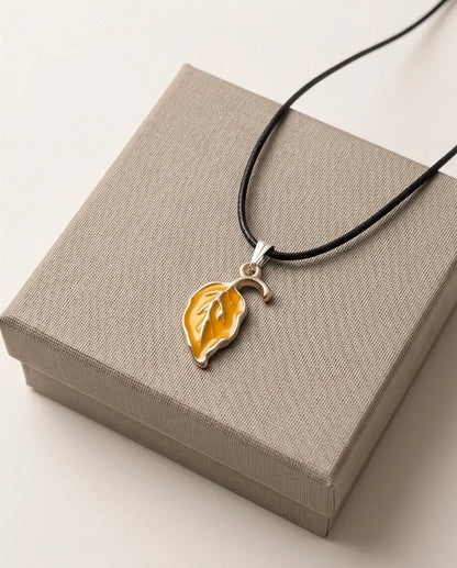 Golden Autumn Leaf Enamel Pendant Necklace