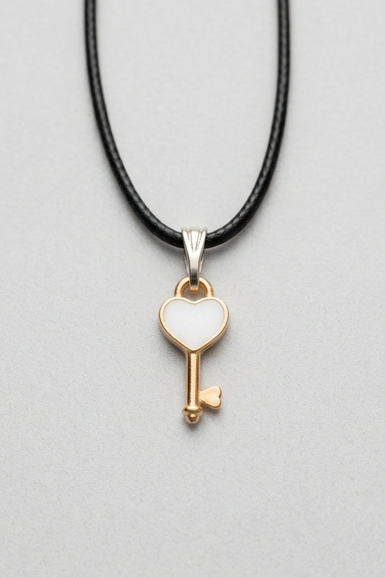 Gold and White Heart Key Pendant Necklace