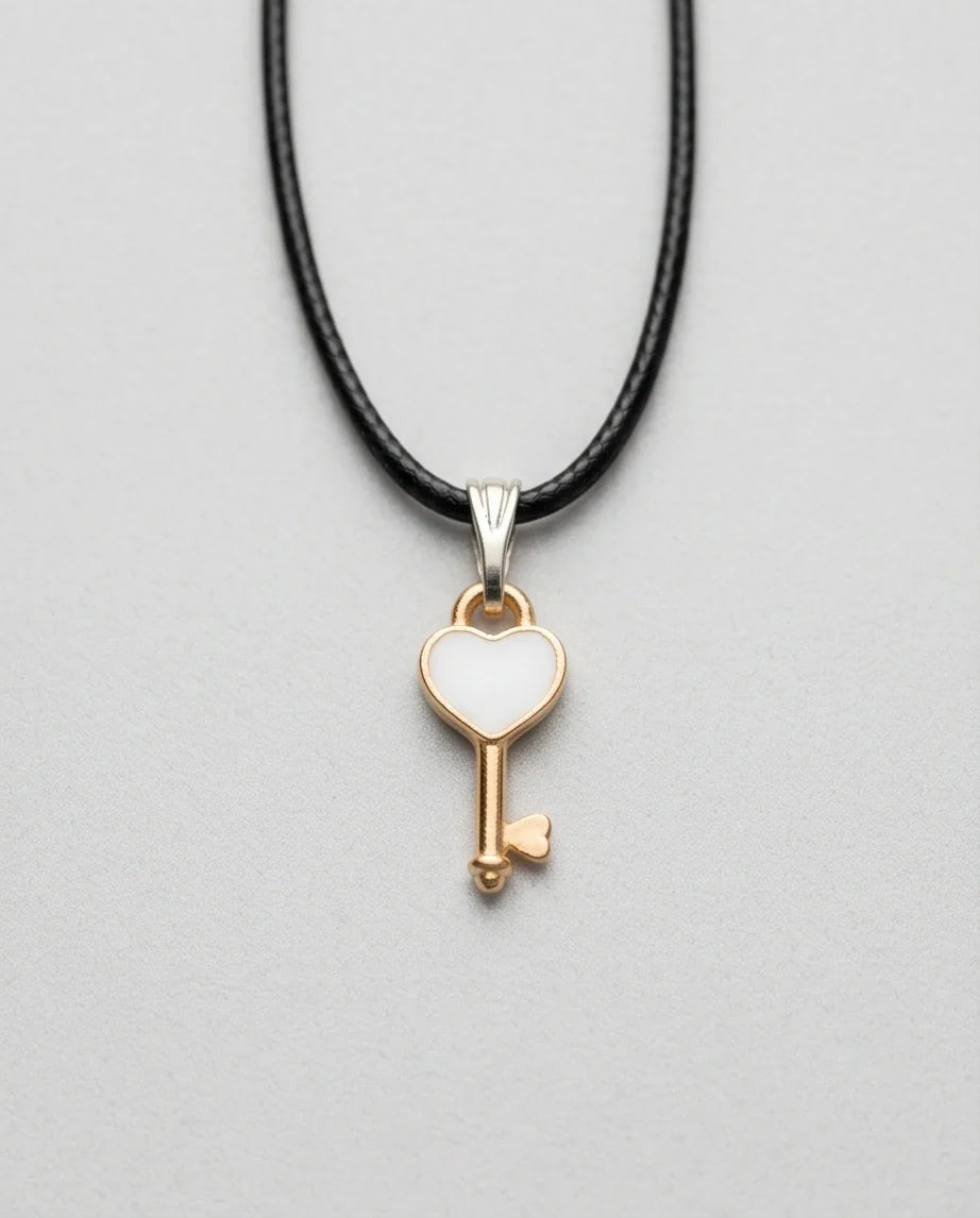 Gold and White Heart Key Pendant Necklace