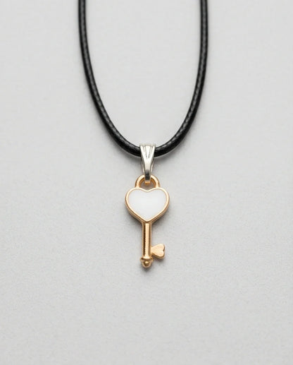 Gold and White Heart Key Pendant Necklace