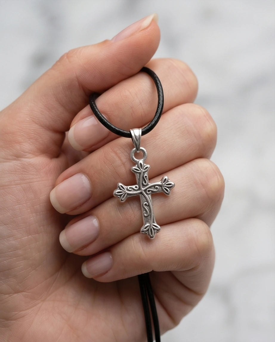 Silver Ornate Filigree Cross Necklace