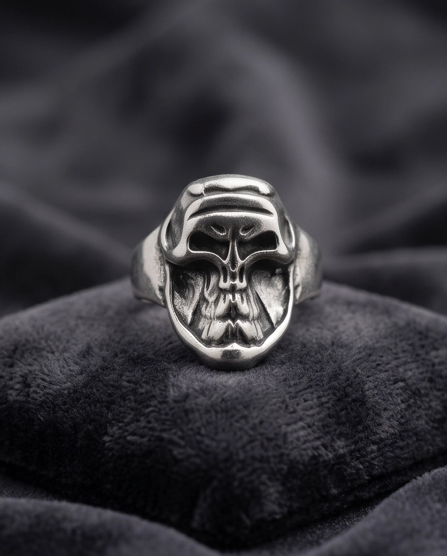 Masked Visor Sculpted Skull Signet Ring