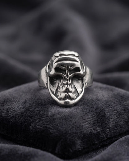 Masked Visor Sculpted Skull Signet Ring