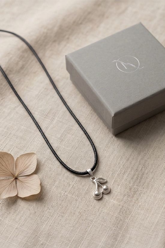 Silver Double Cherry Pendant Necklace