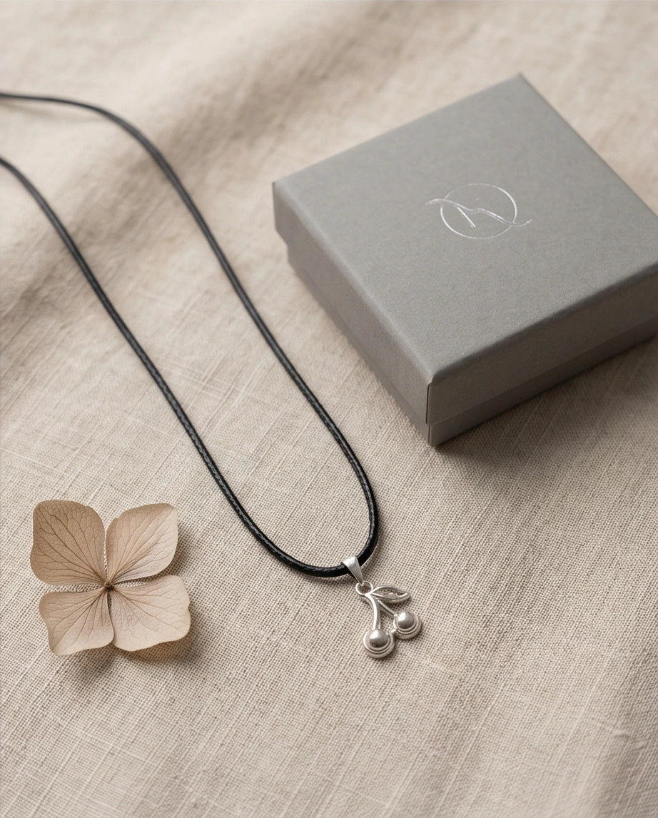 Silver Double Cherry Pendant Necklace