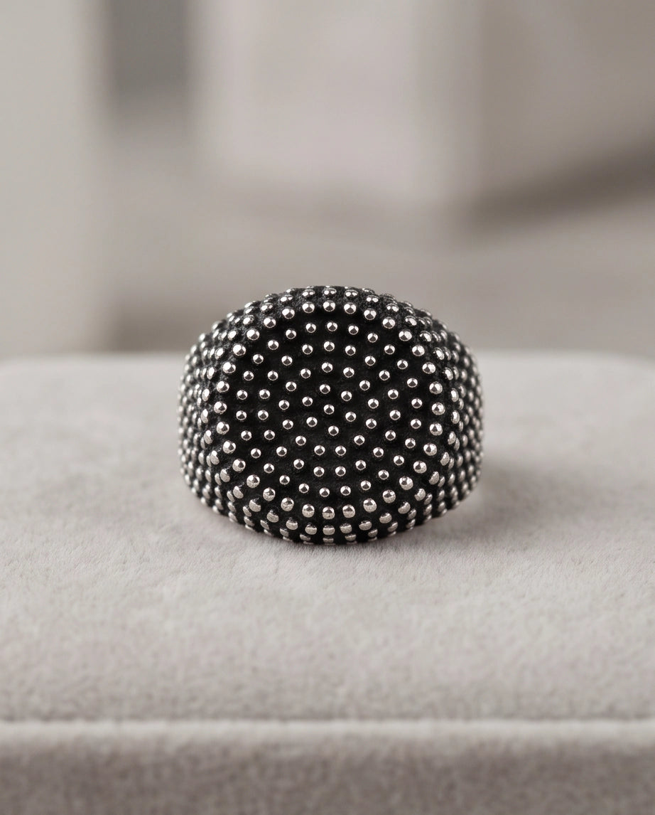 Pointillist Dotted Domed Signet Silver Ring