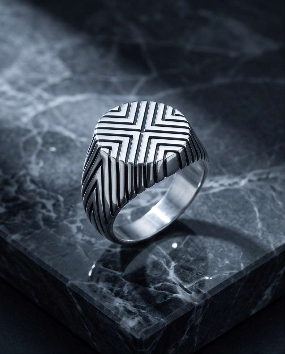 Geometric Chevron Signet Ring