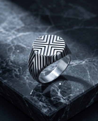 Geometric Chevron Signet Ring