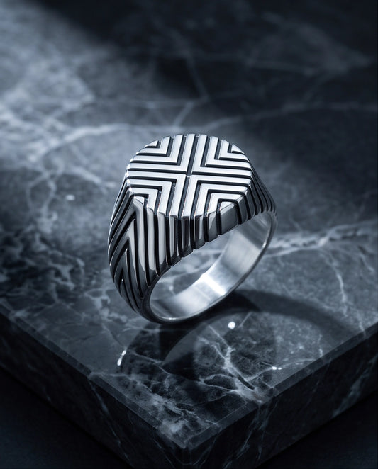 Geometric Chevron Signet Ring