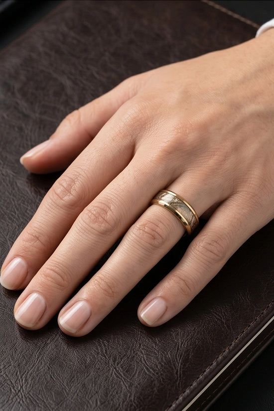 Gold Camouflage Textured Band Ring