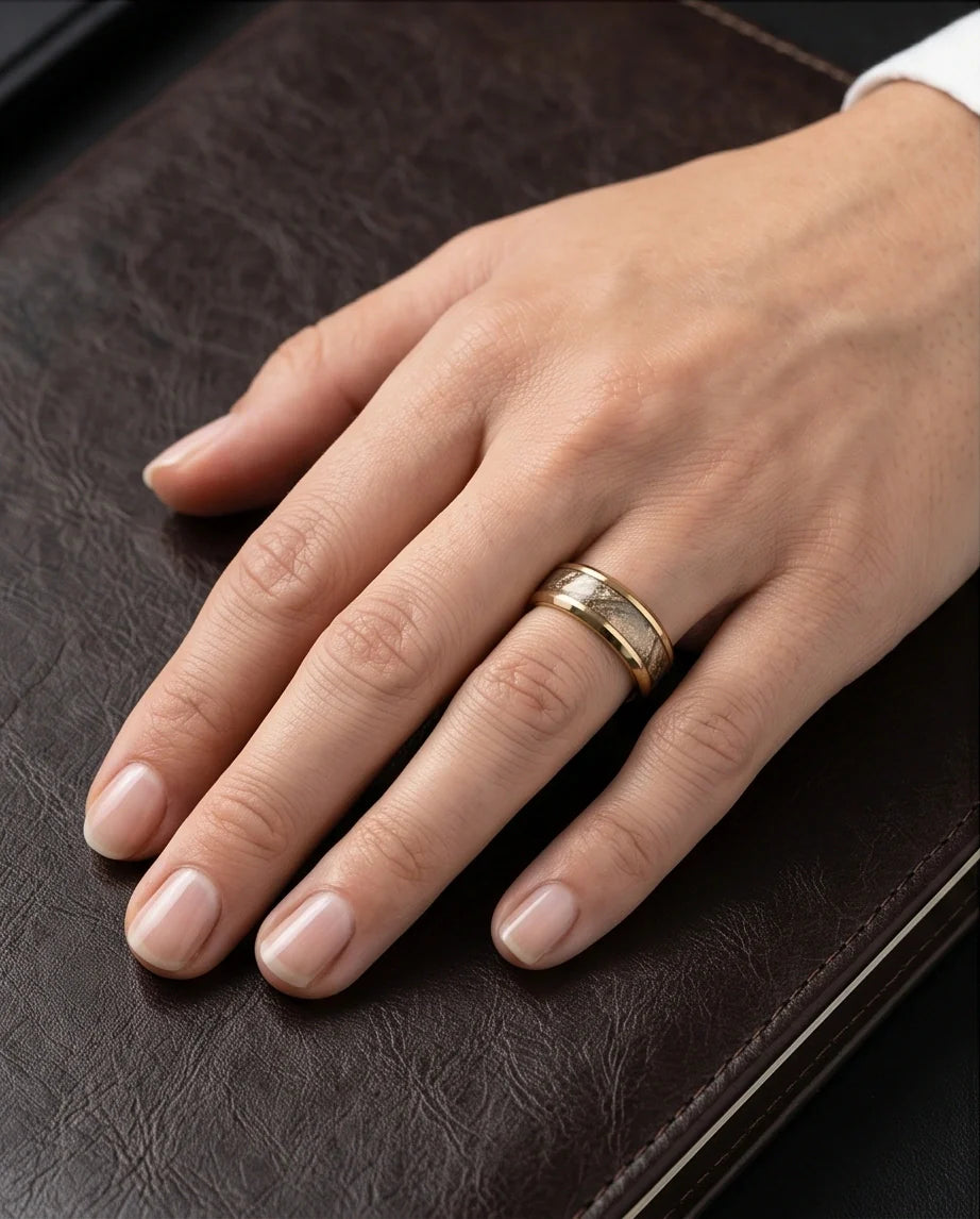 Gold Camouflage Textured Band Ring