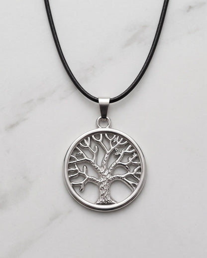 Silver Tree of Life Medallion Cord Necklace